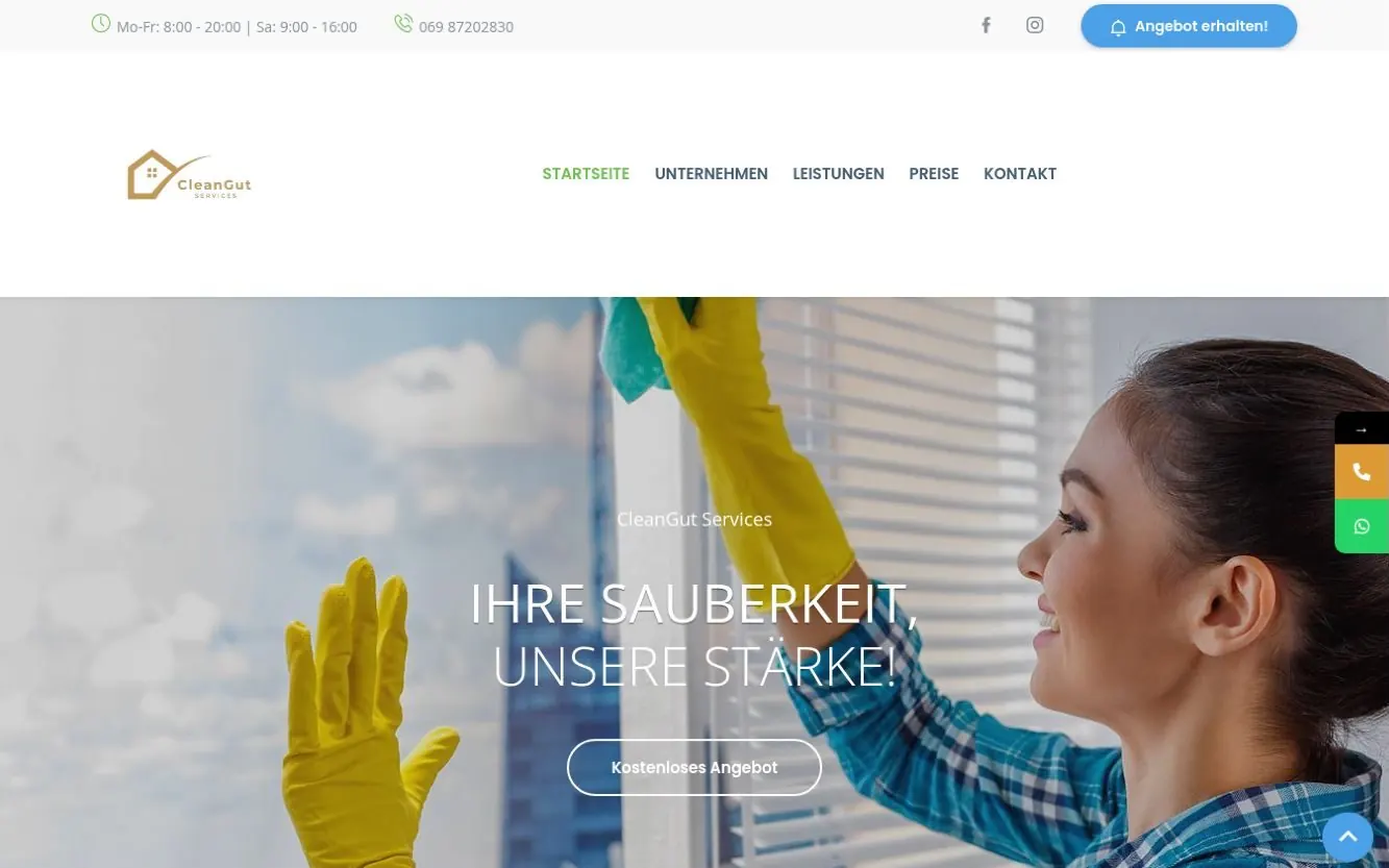 Screenshot of the website cleangut.de for CleanGut Services