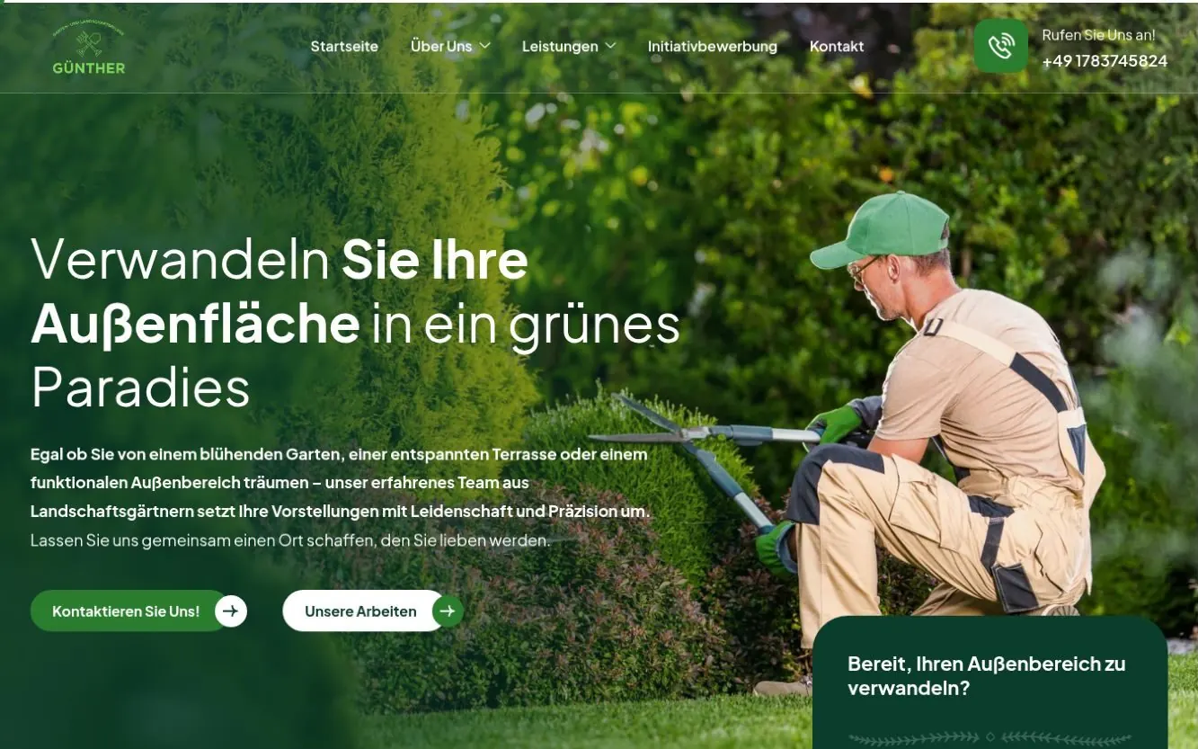 Screenshot of the website gartenpflege-guenther.de for Garten- und Landschaftspflege Günther