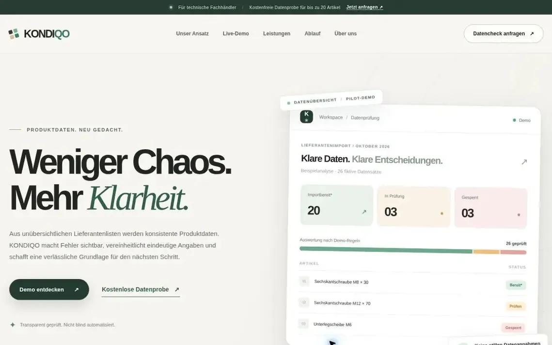 Screenshot of the website kondiqo.de for KONDIQO