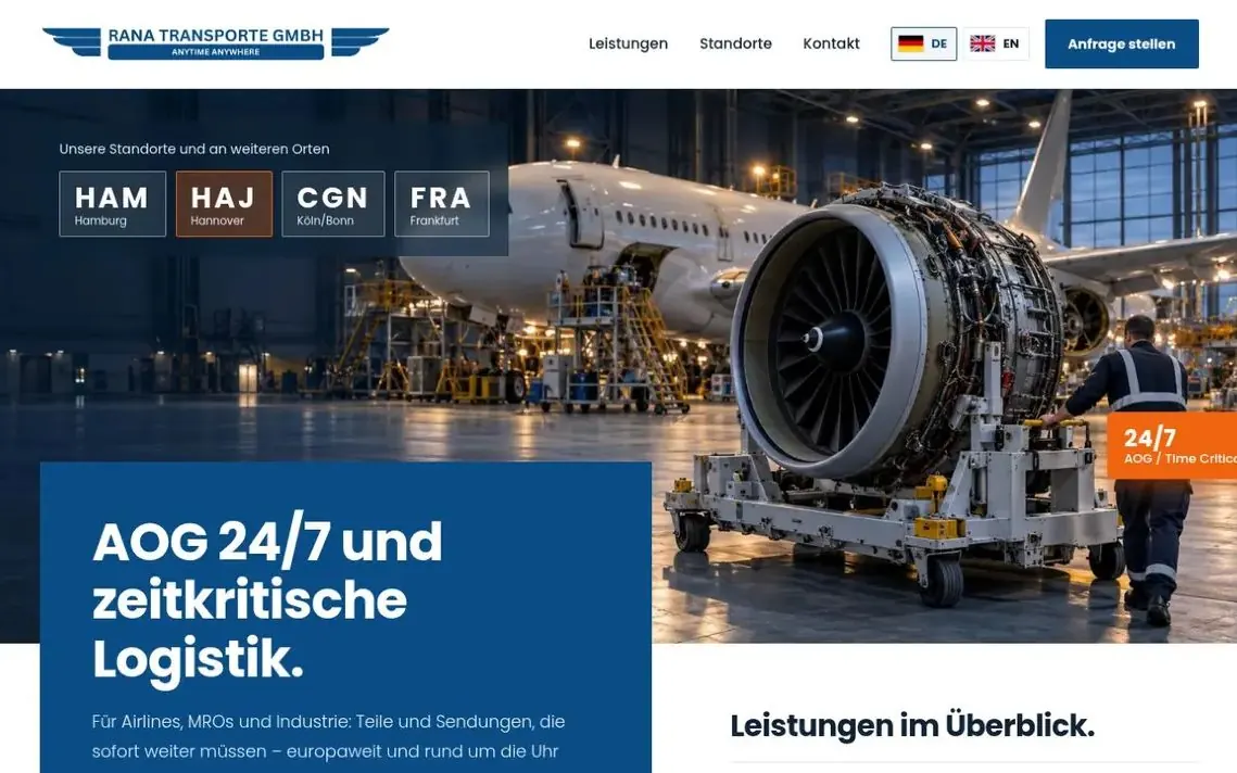 Screenshot of the website rana-transporte.de for RANA Transporte GmbH